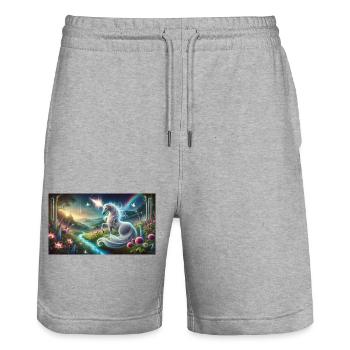 Ein mystisches Einhorn mit leuchtendem Horn - Stanley/Stella Unisex Bio Joggingshorts Trainer  - Grau meliert - Vorne - Nik (191cm) & Marisol (170cm)
