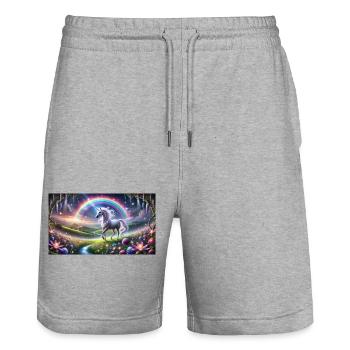 The Unicorn in Space - Unicorn in Space - Stanley/Stella Trainer Unisex Organic Jogging Shorts - heather grey - Front - Nik (191cm) & Marisol (170cm)