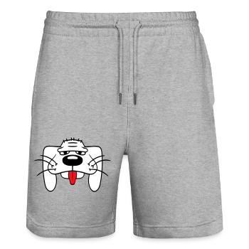 Visage de chien Drôle Mignon Langue Sortant Tête - Short de jogging bio TRAINER Stanley/Stella unisexe - gris chiné - Devant - Nik (191cm) & Marisol (170cm)