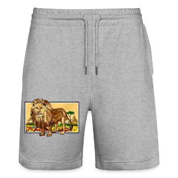 Lion - Stanley/Stella Trainer Unisex Organic Jogging Shorts - heather grey - Front - Nik (191cm) & Marisol (170cm)