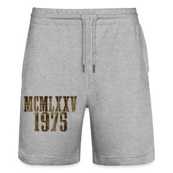 1975 Vintage Retro 70s 50 Born Birthday Party Wife - Stanley/Stella Trainer Unisex Organic Jogging Shorts - heather grey - Front - Nik (191cm) & Marisol (170cm)