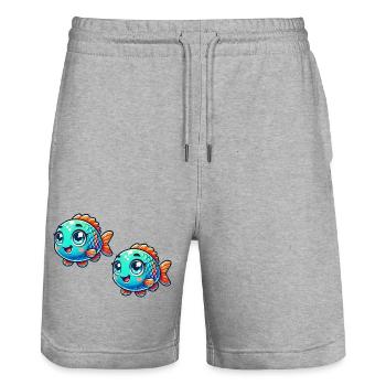 fisch comic 2 - Stanley/Stella Unisex Bio Joggingshorts Trainer  - Grau meliert - Vorne - Nik (191cm) & Marisol (170cm)
