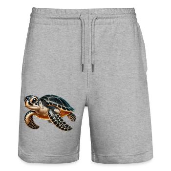 Green turtle large - Stanley/Stella Trainer Unisex Organic Jogging Shorts - heather grey - Front - Nik (191cm) & Marisol (170cm)