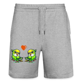 L’amour des perruches - Short de jogging bio TRAINER Stanley/Stella unisexe - gris chiné - Devant - Nik (191cm) & Marisol (170cm)