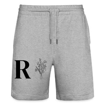Lette R minimalistische Blumen - Stanley/Stella Unisex Bio Joggingshorts Trainer  - Grau meliert - Vorne - Nik (191cm) & Marisol (170cm)