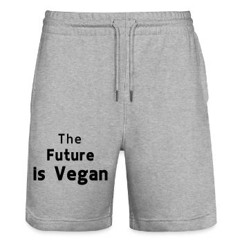 The future is vegan - Stanley/Stella Trainer Unisex Organic Jogging Shorts - heather grey - Front - Nik (191cm) & Marisol (170cm)