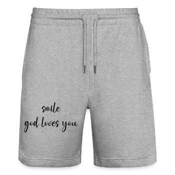 smile god loves you - Stanley/Stella Unisex Bio Joggingshorts Trainer  - Grau meliert - Vorne - Nik (191cm) & Marisol (170cm)
