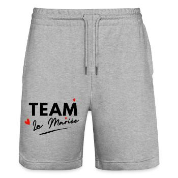 Team de La mariée cœurs - cadeau la mariée - Short de jogging bio TRAINER Stanley/Stella unisexe - gris chiné - Devant - Nik (191cm) & Marisol (170cm)