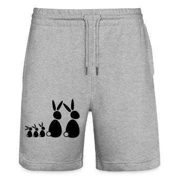 5 lapins, famille, enfants, parents, trois frères et sœurs, doux - Short de jogging bio TRAINER Stanley/Stella unisexe - gris chiné - Devant - Nik (191cm) & Marisol (170cm)