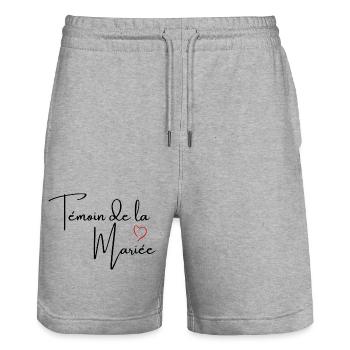 Témoin de la mariée cœur rouge - Short de jogging bio TRAINER Stanley/Stella unisexe - gris chiné - Devant - Nik (191cm) & Marisol (170cm)