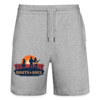 Farmer. Wurzeln und Seele - Stanley/Stella Unisex Bio Joggingshorts Trainer  - Grau meliert - Vorne - Nik (191cm) & Marisol (170cm)
