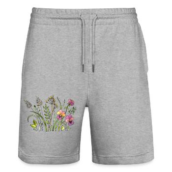 Blumen - Stanley/Stella Unisex Bio Joggingshorts Trainer  - Grau meliert - Vorne - Nik (191cm) & Marisol (170cm)