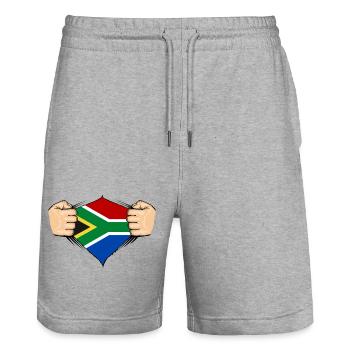 South Africa Flag Design - Stanley/Stella Trainer Unisex Organic Jogging Shorts - heather grey - Front - Nik (191cm) & Marisol (170cm)