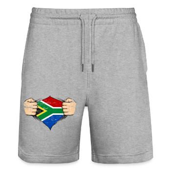 Drapeau de l’Afrique du Sud utilisé - Short de jogging bio TRAINER Stanley/Stella unisexe - gris chiné - Devant - Nik (191cm) & Marisol (170cm)
