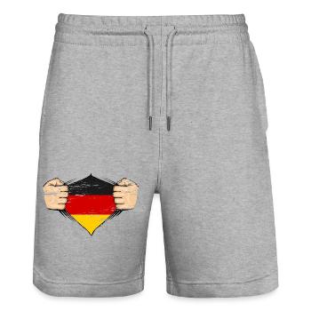 Germany flag design used - Stanley/Stella Trainer Unisex Organic Jogging Shorts - heather grey - Front - Nik (191cm) & Marisol (170cm)