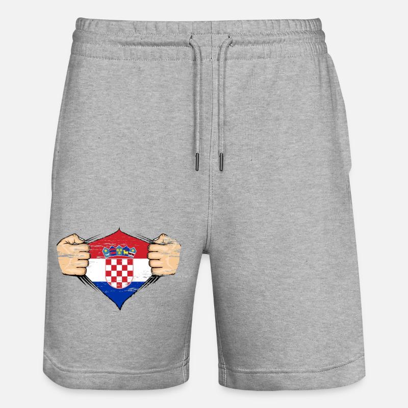 Drapeau de la Croatie utilisé - Short de jogging bio TRAINER Stanley/Stella unisexe - gris chiné