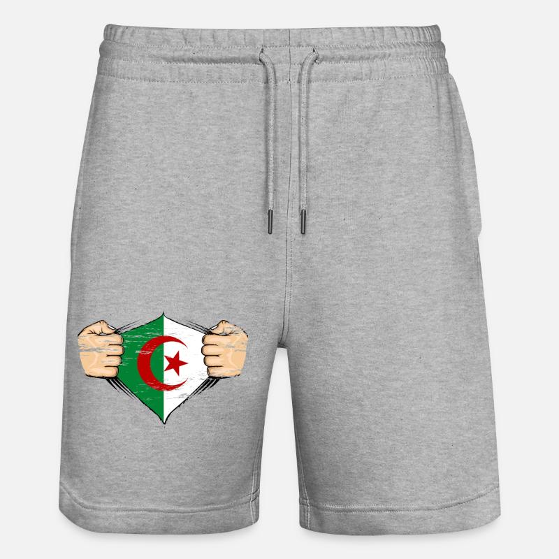 Drapeau de l’Algérie utilisé - Short de jogging bio TRAINER Stanley/Stella unisexe - gris chiné