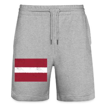 Flag of Latvia - Stanley/Stella Trainer Unisex Organic Jogging Shorts - heather grey - Front - Nik (191cm) & Marisol (170cm)