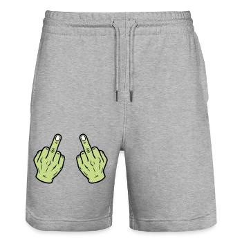 Mittelfinger Hand Frech - Stanley/Stella Unisex Bio Joggingshorts Trainer  - Grau meliert - Vorne - Nik (191cm) & Marisol (170cm)