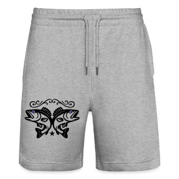 Pisces icon - Stanley/Stella Trainer Unisex Organic Jogging Shorts - heather grey - Front - Nik (191cm) & Marisol (170cm)