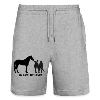 My life my love - Pferde und Familie - Stanley/Stella Unisex Bio Joggingshorts Trainer  - Grau meliert - Vorne - Nik (191cm) & Marisol (170cm)