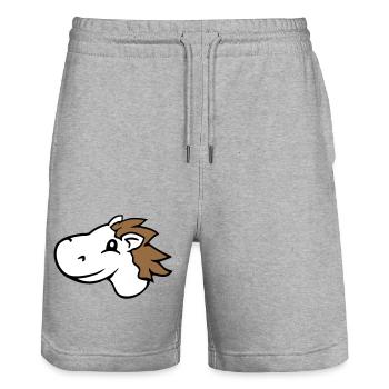 Pferd Süß Pony Fohlen Schnell Reiten Comic Reiter - Stanley/Stella Unisex Bio Joggingshorts Trainer  - Grau meliert - Vorne - Nik (191cm) & Marisol (170cm)