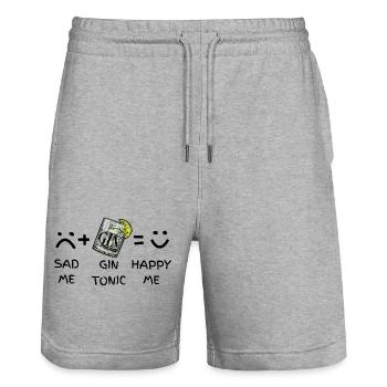 Sad Me (traurig) + Gin Tonic = Happy Me - Stanley/Stella Unisex Bio Joggingshorts Trainer  - Grau meliert - Vorne - Nik (191cm) & Marisol (170cm)