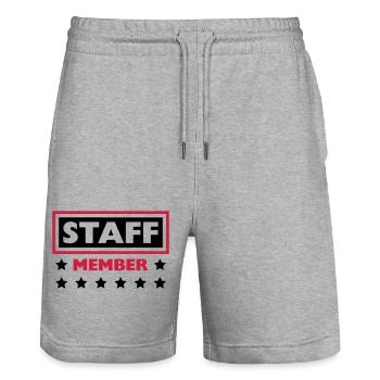 Staff Member Friends Team Staff Crew Logo - Stanley/Stella Trainer Unisex Organic Jogging Shorts - heather grey - Front - Nik (191cm) & Marisol (170cm)