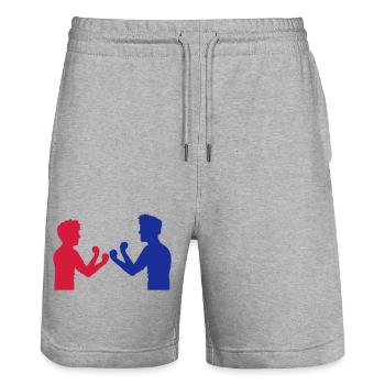 rot blau 2 feinde freunde team paar duell boxen ka - Stanley/Stella Unisex Bio Joggingshorts Trainer  - Grau meliert - Vorne - Nik (191cm) & Marisol (170cm)
