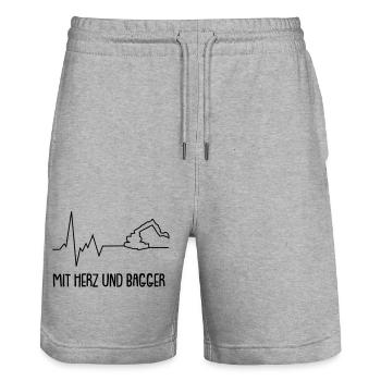 Mit Herz und Bagger - Stanley/Stella Unisex Bio Joggingshorts Trainer  - Grau meliert - Vorne - Nik (191cm) & Marisol (170cm)