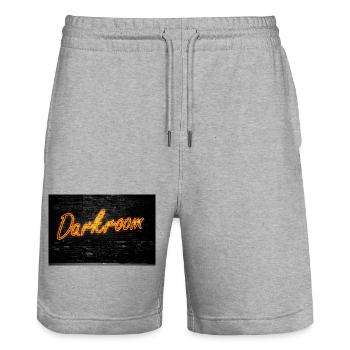 Neon sign darkroom on brick wall poster - Stanley/Stella Trainer Unisex Organic Jogging Shorts - heather grey - Front - Nik (191cm) & Marisol (170cm)