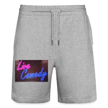 Leuchtreklame Live Comedy an Ziegelsteinmauer - Stanley/Stella Unisex Bio Joggingshorts Trainer  - Grau meliert - Vorne - Nik (191cm) & Marisol (170cm)