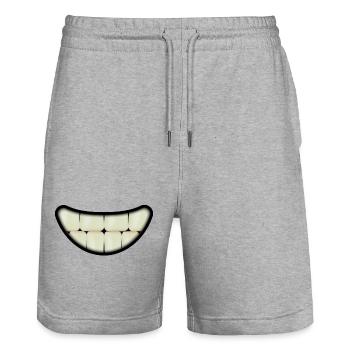 Bouche souriante avec de grandes dents - Short de jogging bio TRAINER Stanley/Stella unisexe - gris chiné - Devant - Nik (191cm) & Marisol (170cm)