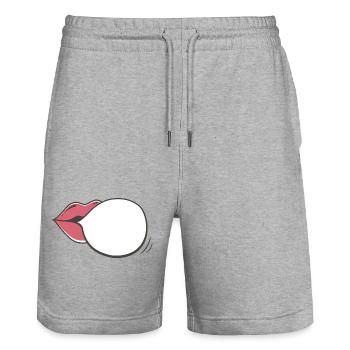Mund Sprechblase Kommunikation - Stanley/Stella Unisex Bio Joggingshorts Trainer  - Grau meliert - Vorne - Nik (191cm) & Marisol (170cm)