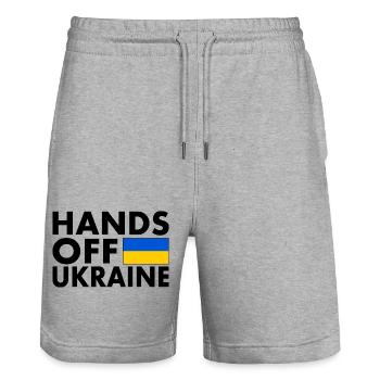 hands off ukraine - Stanley/Stella Unisex Bio Joggingshorts Trainer  - Grau meliert - Vorne - Nik (191cm) & Marisol (170cm)