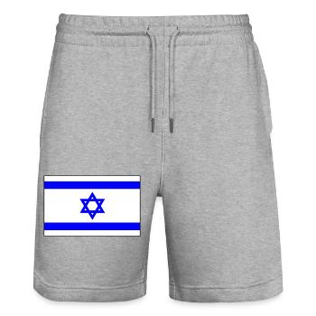 Israel - Stanley/Stella Trainer Unisex Organic Jogging Shorts - heather grey - Front - Nik (191cm) & Marisol (170cm)