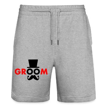 Groom - Stanley/Stella Trainer Unisex Organic Jogging Shorts - heather grey - Front - Nik (191cm) & Marisol (170cm)