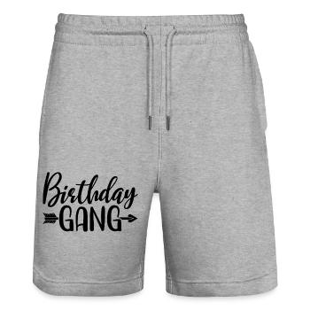 Birthday Gang Matching Group Birthday Party Gift - Stanley/Stella Trainer Unisex Organic Jogging Shorts - heather grey - Front - Nik (191cm) & Marisol (170cm)