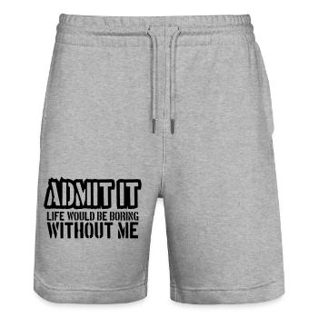 boring life without me - Stanley/Stella Unisex Bio Joggingshorts Trainer  - Grau meliert - Vorne - Nik (191cm) & Marisol (170cm)