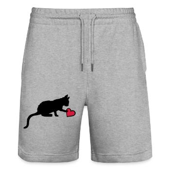 Un chaton mignon touche le cœur - Short de jogging bio TRAINER Stanley/Stella unisexe - gris chiné - Devant - Nik (191cm) & Marisol (170cm)