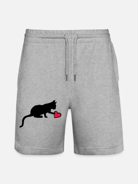 Cute kitten touches heart - Stanley/Stella Trainer Unisex Organic Jogging Shorts - heather grey