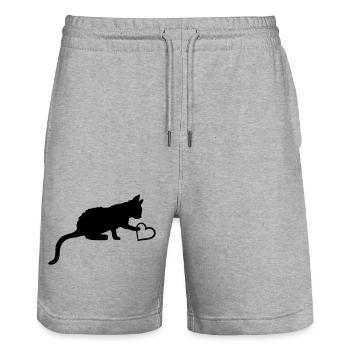 Touche le cœur mignon chaton - Short de jogging bio TRAINER Stanley/Stella unisexe - gris chiné - Devant - Nik (191cm) & Marisol (170cm)