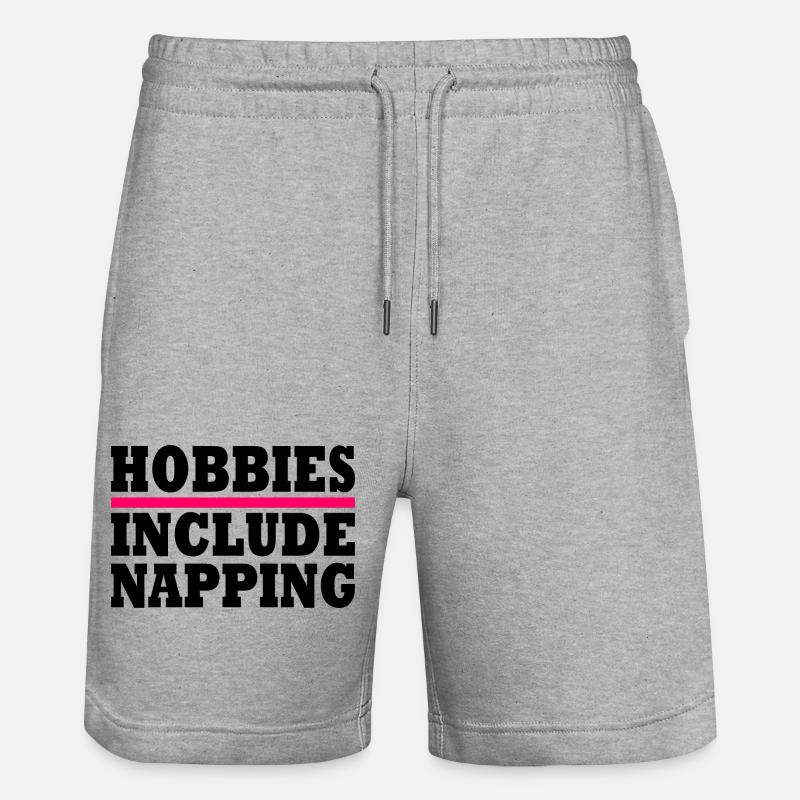 Hobbies include napping - Stanley/Stella Unisex Bio Joggingshorts Trainer  - Grau meliert