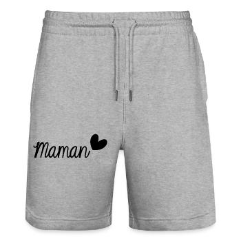 MAMAN. FÊTE DES MÈRES. BONNE FÊTE MAMAN. JE T'AIME - Short de jogging bio TRAINER Stanley/Stella unisexe - gris chiné - Devant - Nik (191cm) & Marisol (170cm)