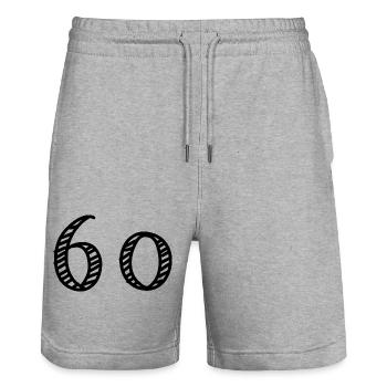 60 YEARS. 60th ANNIVERSARY. ANNIVERSARY 60 YEARS.60 - Stanley/Stella Trainer Unisex Organic Jogging Shorts - heather grey - Front - Nik (191cm) & Marisol (170cm)