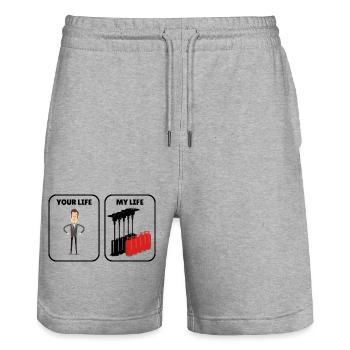 Funny sayings Gas prices Humor Fun Heating costs - Stanley/Stella Trainer Unisex Organic Jogging Shorts - heather grey - Front - Nik (191cm) & Marisol (170cm)