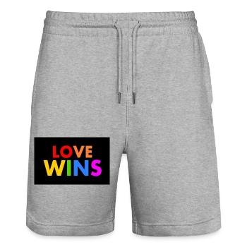 Love wins - Stanley/Stella Trainer Unisex Organic Jogging Shorts - heather grey - Front - Nik (191cm) & Marisol (170cm)