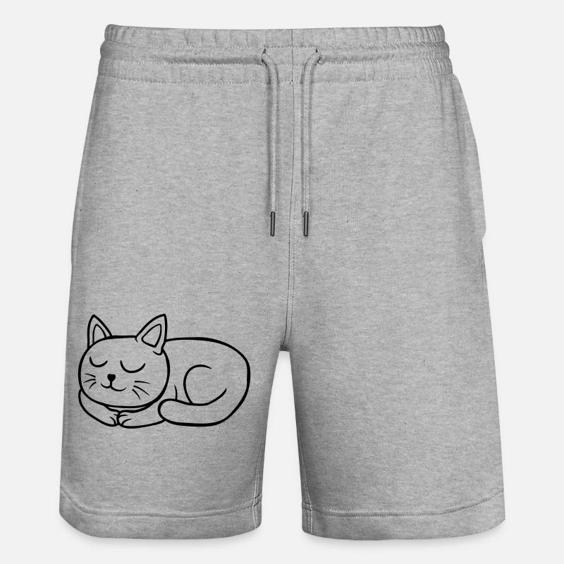 Comic dear cat sleeping - Stanley/Stella Trainer Unisex Organic Jogging Shorts - heather grey