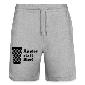 Geripptes Äppler statt Bier - Stanley/Stella Unisex Bio Joggingshorts Trainer  - Grau meliert - Vorne - Nik (191cm) & Marisol (170cm)