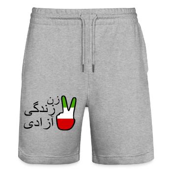 Jin jiyan azadi زن زندگی آزادی - Short de jogging bio TRAINER Stanley/Stella unisexe - gris chiné - Devant - Nik (191cm) & Marisol (170cm)